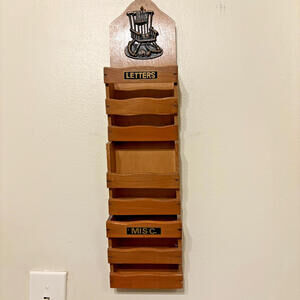 Vintage Wood Letter Mail Holder Metal Rocking Chair Accent Country Cottage
